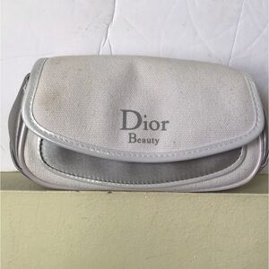 Dior Beauty Canvas Satin Clutch Cosmetic Makeup Bag Logo Pocket Saddle Authentic